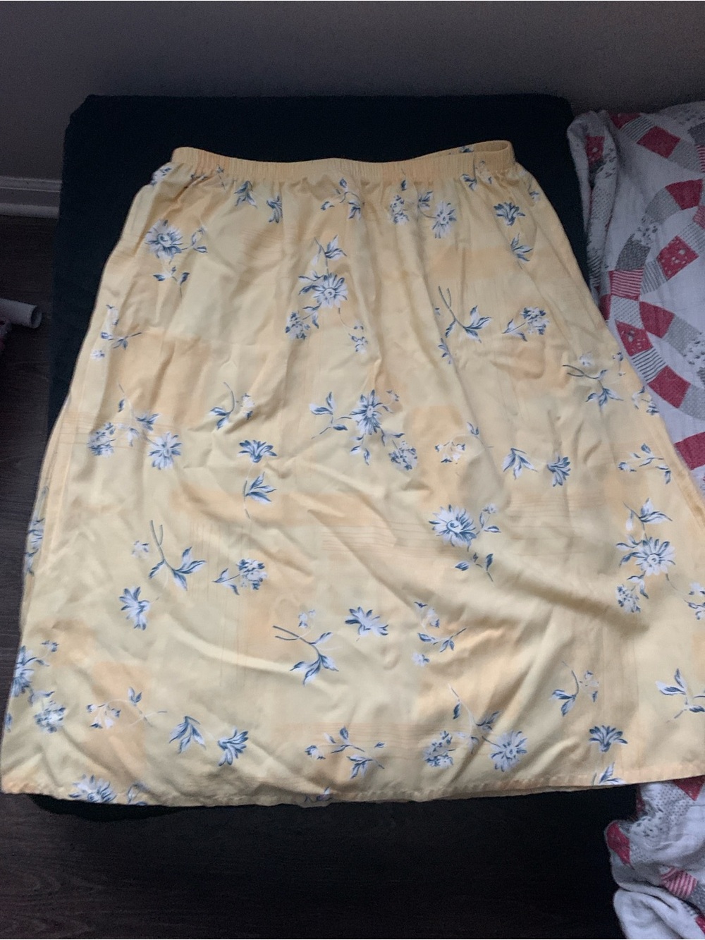 Yellow Floral A-Line Midi Skirt by